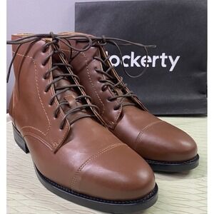 Hockerty Mens Brown Leather Lace Up Cap Toe Short Dress Ankle Boot US 5.5/37 NWB